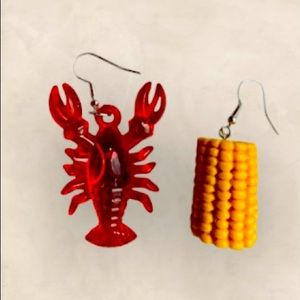 Crawfish and Corn Statement Earrings, Crawfish Boil Earrings, Louisiana Earrings